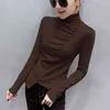 Pequeña camisa de fondo de cuello alto para mujer otoño e invierno nueva moda irregular camiseta femenina de manga larga ropa delgada tops H1230