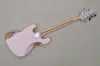 Guitare basse électrique vintage rose à 5 cordes avec manche en érable, matériel chromé, fournir des services personnalisés