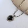 Silvologi 925 Sterling Silver Black Agate Heart Halsband Runda Pärlkedja Elegant Hängsmycke Halsband För Kvinnor Moderna Smycken Q0531