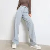 Kvinna jeans mode rak ben pojkvän byxor hög midja casual baggy jean kvinnliga kläder lösa denim mamma byxa 210302
