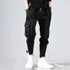 Trousers Techwear Cotton Men Cargo Pants Solid Color Black Loose Casual Jogger Pocket Pants Elastic Waist Ankle Length Pants X0615