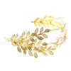 Hårklipp Barrettes Mode Guldpläterad Leaf Headband Crystal Pearl Bridal Bröllop Huvudbonad Ornament Crown Smycken