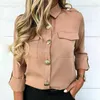 Kadın Bluzlar Gömlek Bayan Resmi Rahat Bluz Moda Uzun Kollu Katı Renk Düğmesi Tunik Bayan Kızlar 3 Renkler