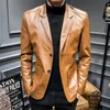 Mäns Jackor Höst Faux Läderdräkt Män Solid Motorcykel Långärmad Blazer Coats Fashion Casual Slim Business PU Outwear Man 6XL