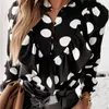 Vrouwen Blouses Shirts Verstoorde Polka Dot Print Herfst Single Breasted Lange Mouw Vrouwelijke Blouse 2021 Elegante Kantoor Dames Tops kleding