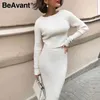 Babant elegante streep twee stuk jurk witte ronde hals gebreide jurk hoge taille straat stijl herfst winter jurk twee stuk set 210709