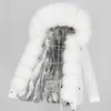 Oftbuy Real Rabbit Fur Coat Vattentät Parka Natural Raccoon Collar Hood Winter Jacket Kvinnor Ytterkläder Avtagbar 211220