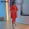 CM.YAYA Active Sweatsuit Deux 2 pièces Ensemble pour femmes Automne Hiver Fitness Tenues Flare Manches Tops + Pantalon Street Survêtement 211105