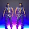 Sahne Giyim Bar Gece Kulübü Erkekler Dansçı Gogo Kostüm Seksi Kulüp Gösterisi Mor Teknoloji Gelecek Tema Ayna Sequins Tulum Performansı203K