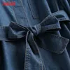 Tangada Höst Kvinnor Högkvalitativ Denim Jacket Coat med Slash Långärmad Lös 4c143 211014