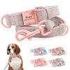 Aangepaste halsband Tweed gepersonaliseerde hondenkraag PET-leiband Gegraveerde Huisdier Naamplaat Pet Collars voor kleine Medium Grote Honden 210712