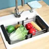 Kitchen Stainless Steel Sink Drain Rack 304 Dish Drying Rack Dish Insert Storage Organizer Fruit Vegetable Drainer Basket 211110