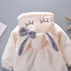 Cute coelho orelhas de pelúcia jaqueta de pelúcia princesa doce princesa meninas casaco outono inverno aquecido com capuz outerwear toddler menina roupas 210315