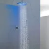 نظام دش المطر الحمام 8 × 12 بوصة LED مع رش كروم ملوث باليد