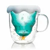 Gullig julgran rånar Dubbelmurglas Kaffekoppar med silokonlock Snowflake Star Xmas Present Vin Te Mjölk Vatten Tumbler 2057 V2