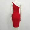 Frauen Sexy Designer Red Verband Kleid Damen Elegant Eine Schulter Bodycon Party Vestido 210527