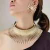 Afrika Kettingen Goud Kleur Metalen Grote Overdreven Torque Choker Ketting Oorbellen Set Sieraden Steampunk Party Ukmoc