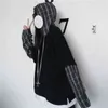 Deeptown Gestreept Sweatshirt voor Dames Zwart Gothic Stijl Hoodie Patchwork Grunge Lange Mouwen Plaid Pullovers Koreaanse Mode 211104