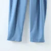 Pantalón Mujer Largo s con cintura alta Pierna ancha Sólido Azul Inglaterra Casual Verano Hasta el tobillo Pantalones 04 210628