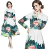 Designer Spring Women Vintage Printed Shirt Dress Sexy Slim Office Party Robe Female Elegant Floral Midi Dresses Vestidos 210525