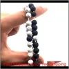 2st/set 8mm White Howlite Stone and Volcanic Rock Lava Stone Beads Armband Set for Women Men Stretch Jewelry Gift A18038 YD75Y E5R0E