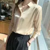 2021 Spring Office Lady Silk Blouse Nieuwe Satijnen Shirts Vrouwen Chiffon Blouses Turn Down Collar Lange Mouwen Tops Casual Losse Tops H1230