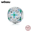 WOSTU 925 Sterling Silver Green Flower Round Beads Zircon Charm Fit Original Bracelet Pendant Luxury Jewelry Q0531