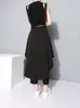[EAM]春秋のハイウエスト黒包帯不規則吊り下げ機の半身スカート女性ファッションオールマッチJY932 220312