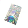 100pcs / lot clair feuille d'aluminium holographique ziplock paquet sac snack joint en plastique mylar pochette pour cadeaux de fête artisanat emballagehaute qualité