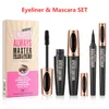 QIC líquido delineador de ojos con kit de rímel de pincel de pestañas Maquillaje negro impermeable 4D Fibra de seda pestañas Mascara Eyeliner pluma pestañas gruesas volumen