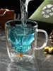 Śliczny kubek choinki podwójny szklany szklany filiżanki do kawy z sylokonem pokrywka gwiazda wysp