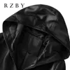 Rzby Women 100% Real Sheepskin Coat Hooded Jacket Spring Fashion Äkta Läder Jackor Chaqueta Mujer Toppkvalitet 211204