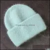 Beanie / SKL Caps hattar hattar, halsdukar Handskar Modeaccessoarer Vinter Real Rabbit Fur Stickade Mössor för Kvinnor Solid Varm Cashmere Ull SK