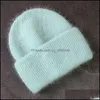 Beanie/Skl Caps Hüte Hüte, Schals Handschuhe Mode-Accessoires Winter Echtes Kaninchenfell Gestrickte Mützen Für Frauen Solide Warme Kaschmirwolle Sk