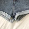Hemming Denim Mini Shorts Frauen Sommer 2021 neue einfache vielseitige hohe Taille breite Beinjeans Hot Shorts mit Gürtel Jeans Femme 210306