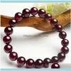 Bracciali Con Perline Gioielli Fili Di Perline 10Mm Donne Femme Fascino Trasparente Genuino Vino Naturale Rosso Granato Cristallo Di Quarzo Perline Rotonde Stretc