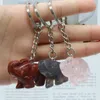 Keychains Natural Semi-Erecious Stone Elephant Key Ring Chain Pendant Rose Quartz Tiger Eye for DIY Jewelry MakingHomedecoration Miri22