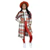 가을 겨울 여성 격자 무늬 양모 혼합 코트 빈티지 전체 슬리브 칼라 자켓 클래식 버튼을 눌러 칼라 재킷