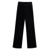 Vintage pantalon droit femmes mode velours pantalon solide dames élégantes taille élastique longue Chic pantalons 210531