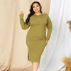 Sukienki macierzyńskie 2022 Kobiety Plus Size Elegancki Zipper Side Slit Suit Długi Rękaw Bodycon Sukienka