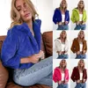 Winter Women Fashion Z Długim Rękawem Lapel CardigansFlufy Teddy Kurtka Puszysty Solidny Krótki Futro Futro Curl Down Wewnętrzny1