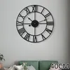 40 см Ретро металлические римские цифры настенные часы железо круглый большой открытый сад домашний офис украшения классический промышленный 210310