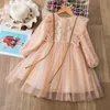 Girls Ruffles Lace Dress for Toddler Sequins Xmas Flutter Sleeve Tiered Princess Tulle Clothing Outfit 210529