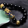 Brins de perles pur changement de cuivre couleur pixiu feng shui cadeau bracelet obsidien pour l'homme et les femmes faites à la main bonne joaillerie amulette fawn22