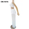 CM.YAYA Mulheres Conjunto de malha sem mangas sólidas sem mangas altas cortinas em linha reta calças longas 2 sets de duas peças sexy outfit verão y0625