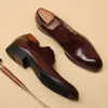 Mode hommes véritable bout d'aile en cuir chaussures habillées bout pointu à lacets richelieu sculpture Oxfords mariage affaires plate-forme chaussures F24