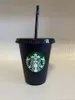 Starbucks Mermaid Goddess 16 unz/473 ml plastikowe kubki kubka wielokrotnego użytku czarne picie płaskiego dolnego filarzy