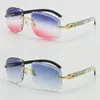 Großhandel Sonnenbrillen für Frauen Luxus T8200762 Diamantschliff Geschnitzte Linse UV400 Unisex Randlos Weiß Innen Schwarz Büffelhorn Sonnenbrille Vintage männlich und weiblich