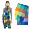 Kvinnor plaid halsduk vinter varm sjal och wraps bandana pashmina kvinnlig foulard lång tjock filt regnbåge hårig bufanda 2021