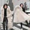 Vielleicht Cotone Addensare Caldo Autunno Inverno Giacca Cappotto Donna Casual Lungo Parka Vestiti Fodera in pelliccia Cappotti con cappuccio 210923